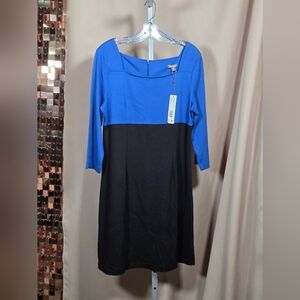 NWT Spanner Cobalt & Black Long Sleeve Midi Dress Size 10
